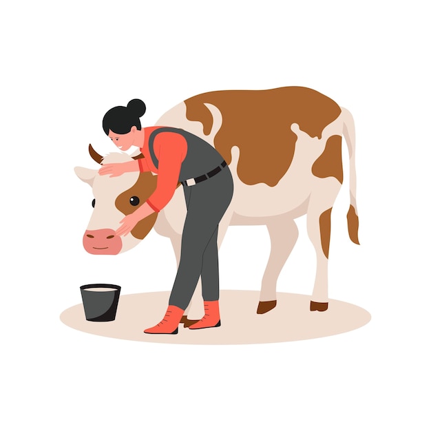 Hembra con ilustración de vector de vaca