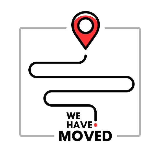 hemos movido un icono mínimo con reubicación de pin ilustración simple trazo plano logotipo de localizador de moda