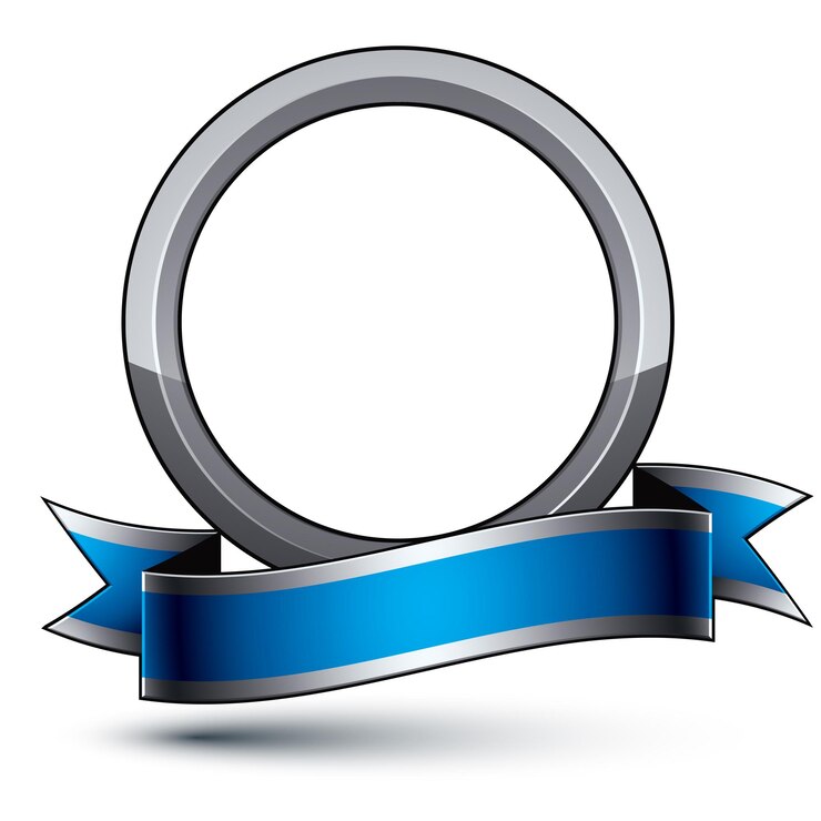 Vector heráldico 3d brillante azul y gris icono - se puede utilizar en diseño web y gráfico, anillo de plata. magnífico elemento con cinta elegante, claro vector eps 8.