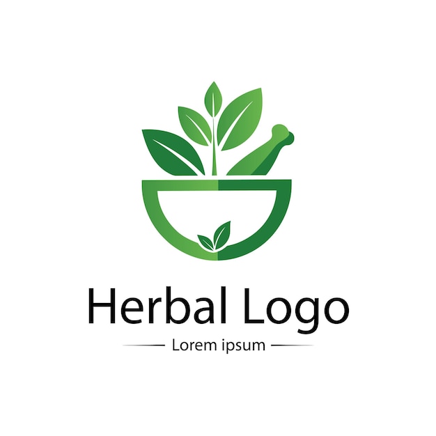 Herbal logo with leaf and mortar pestle icon in minimal style