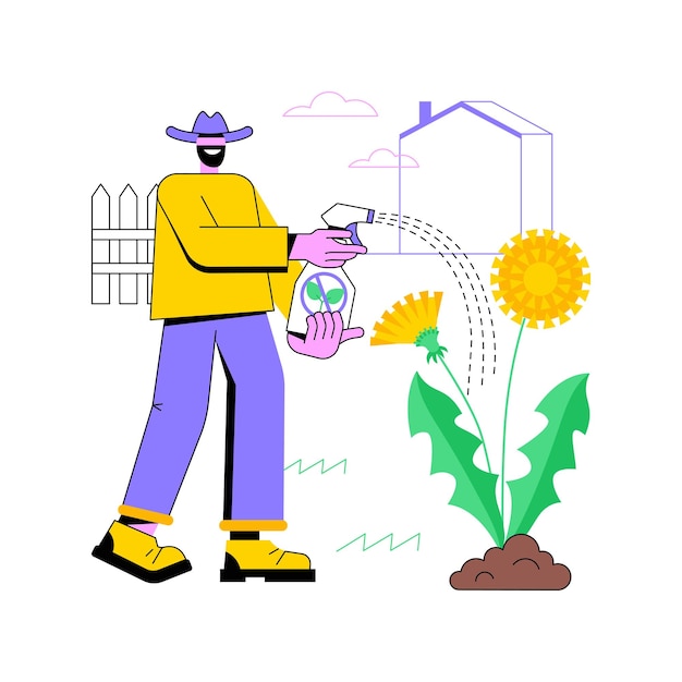 Herbicidas selectivos ilustraciones de vectores de dibujos animados aislados Agricultor con rociador mata malezas Industria agroindustrial sector de insumos agrícolas control de plagas estilo de vida rural dibujos animados vectoriales