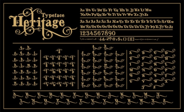 Vector herencia alfabeto caligráfico ingenio letras alternativas diseño