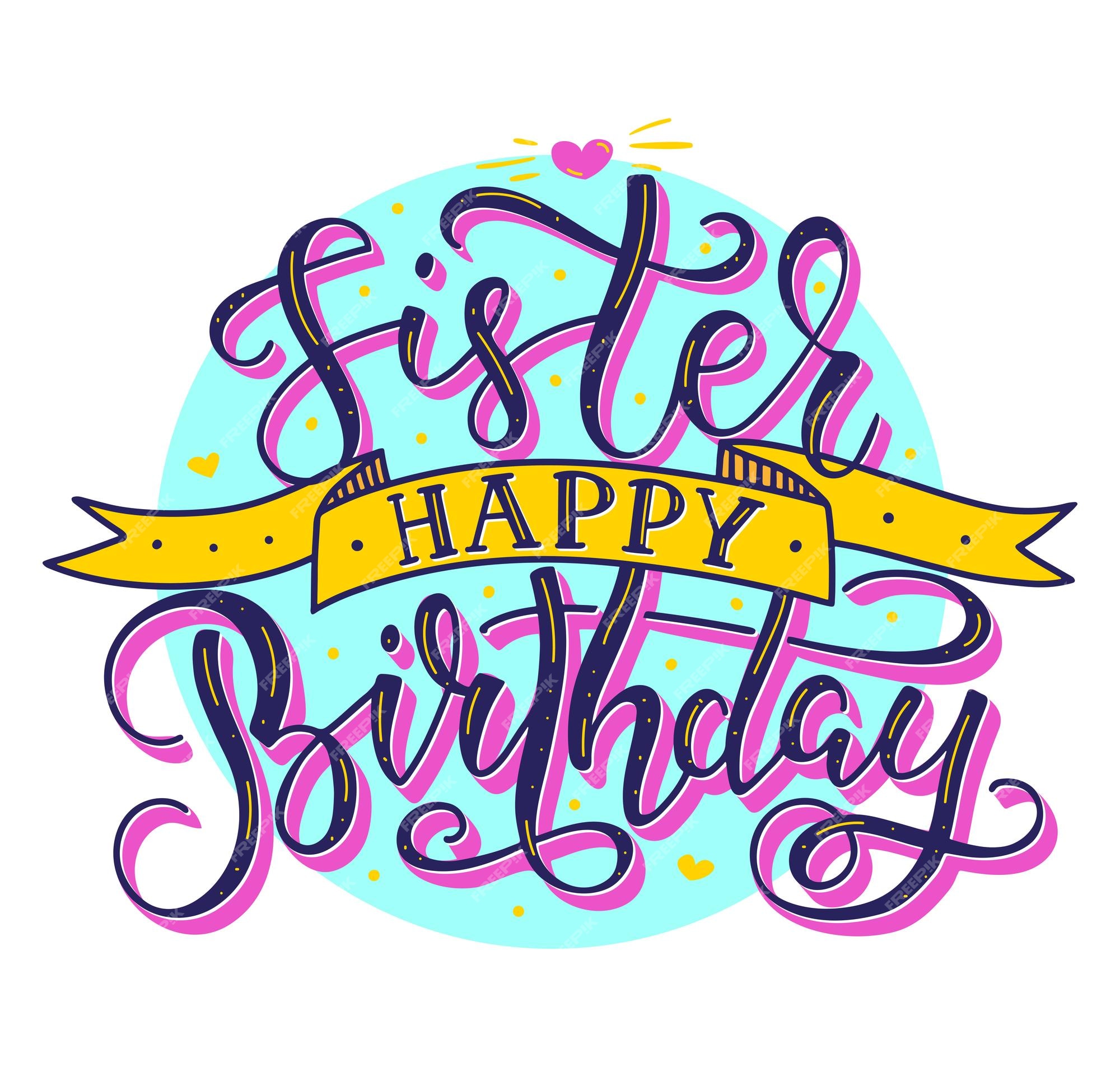 Hermana feliz cumpleaños texto coloreado con cinta vector stock ilustración  | Vector Premium