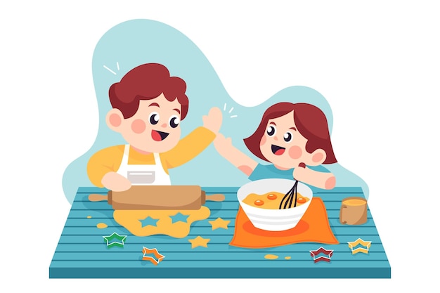 hermanos cocinando juntos