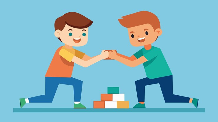 Vector hermanos socios para un juego de confianza cae aprender a confiar el uno en el otro y construir un más fuerte