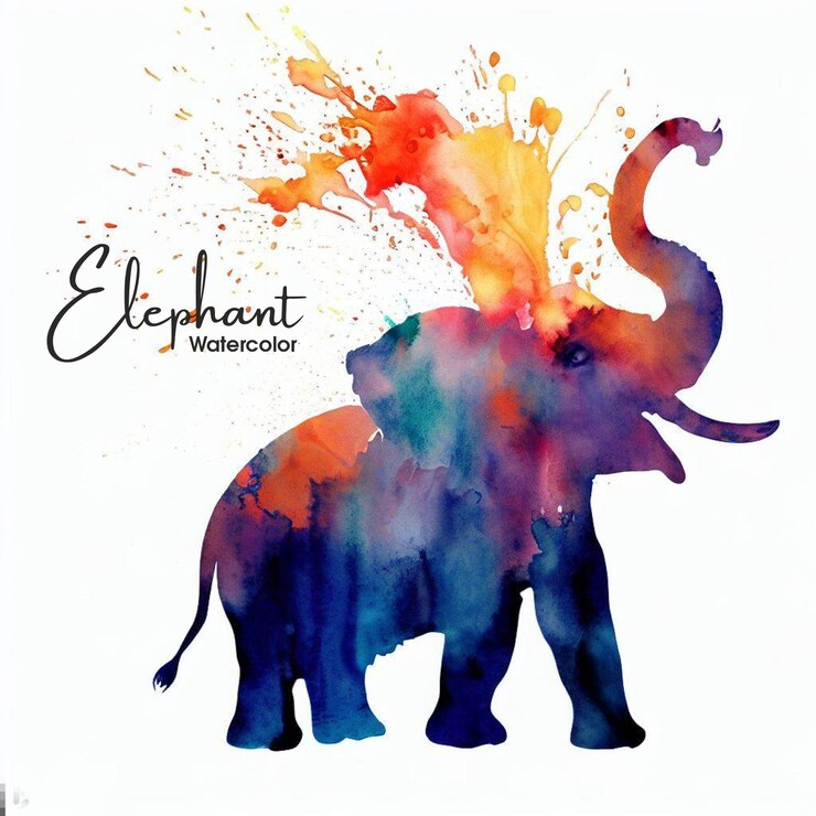 Hermosa Acuarela Arco Iris Splash Elefante Abstracto