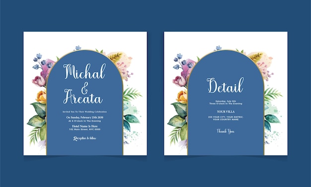 hermosa acuarela floral de boda plantilla de conjunto de publicaciones de instagram