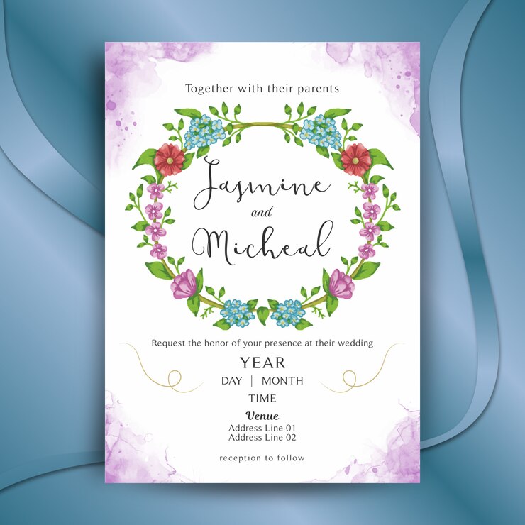 Hermosa acuarela y pastel floral invitación de boda