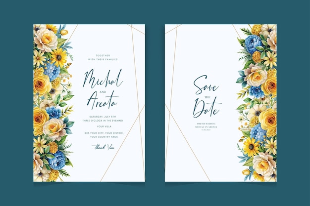 hermosa acuarela premium floral y hojas tarjeta de invitación de boda