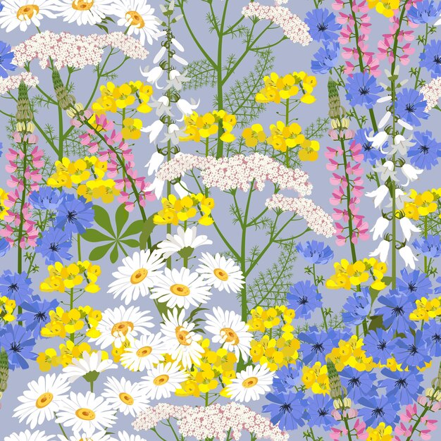 Hermosa alfombra de flores silvestres Ilustración de vector transparente Para decoración textil embalaje diseño web