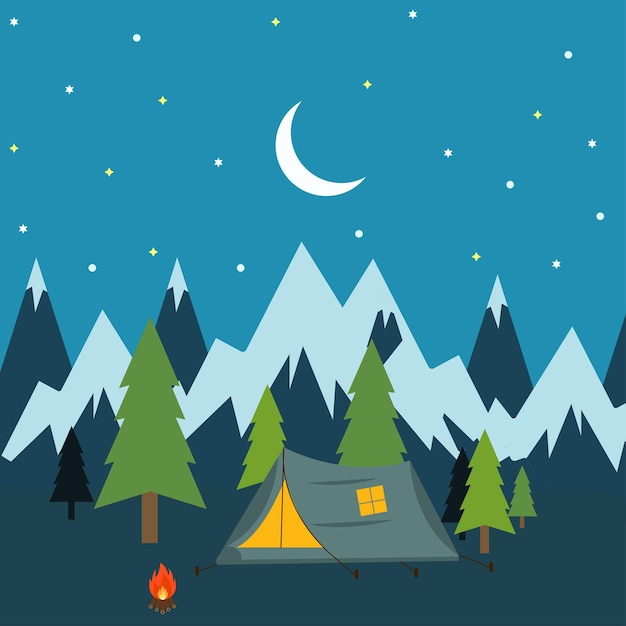 Hermosa Aventura Montaña Camping Vector Arte Dibujos Animados Imagen