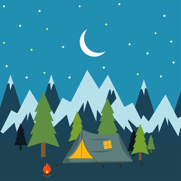 Hermosa aventura montaña camping vector arte dibujos animados imagen