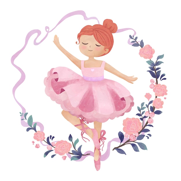 Vector hermosa bailarina de ballet con flores