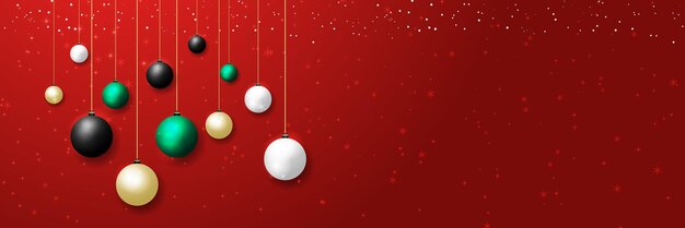 Hermosa bandera roja de bolas de Navidad con espacio de texto