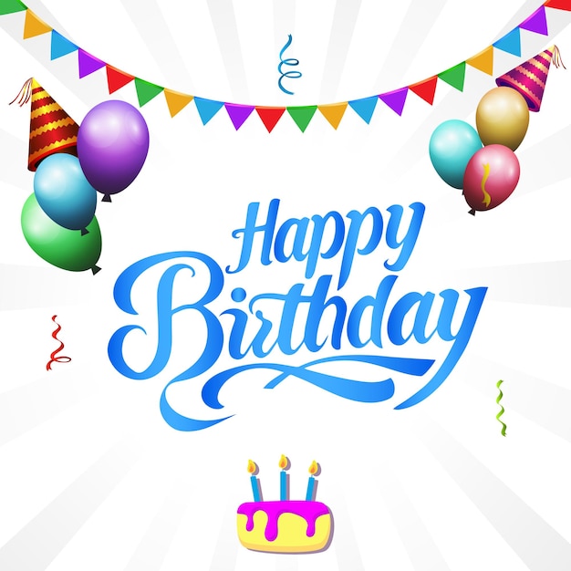Hermosa caligrafía de cumpleaños moderna escrita a mano y fondo en varios colores