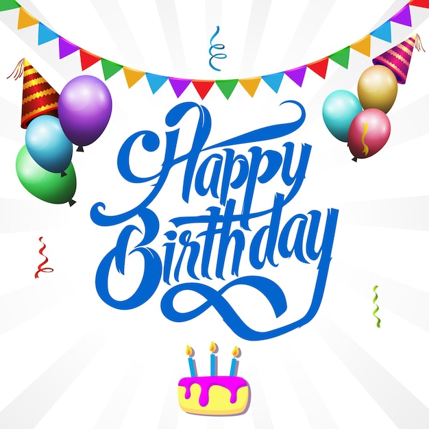 Hermosa caligrafía de cumpleaños moderna escrita a mano y fondo en varios colores