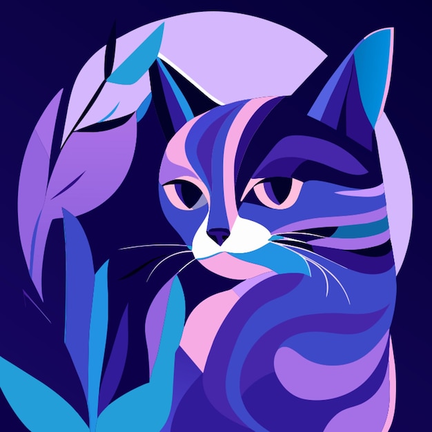 Vector hermosa camiseta de gato periwinkle estilo de diseño de charley harper ilustración vectorial