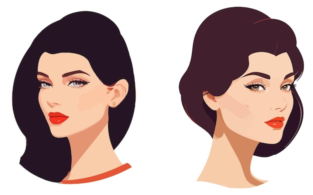 Vector hermosa cara de mujer ilustración vectorial lateral y frontal