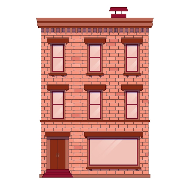Vector hermosa casa de ladrillo de varios pisos.ilustración vectorial.gran escaparate en la planta baja de una h roja