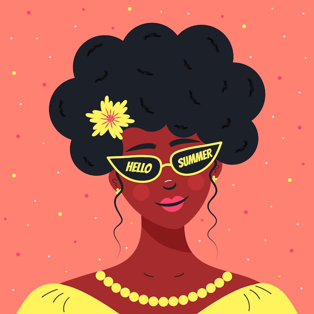 Vector hermosa chica africana con gafas de sol hola cita de verano en las gafas