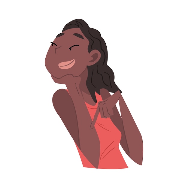 Una hermosa chica afroamericana sonriente sonriente chica relajada soñando con algo ilustración vectorial