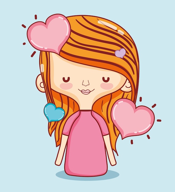 Hermosa chica en amor con dibujos animados corazones ilustración vectorial diseño gráfico