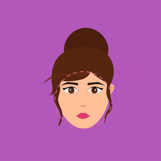 Vector hermosa chica de cara redonda con moño icono de pelo contra el fondo magenta