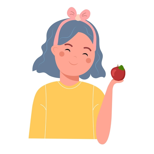 Hermosa chica comiendo sano, gran diseño para cualquier propósito. Estilo de vida saludable. Cara feliz. Vector
