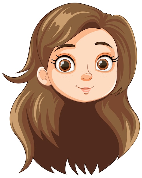 Vector hermosa chica de dibujos animados con el pelo largo y marrón