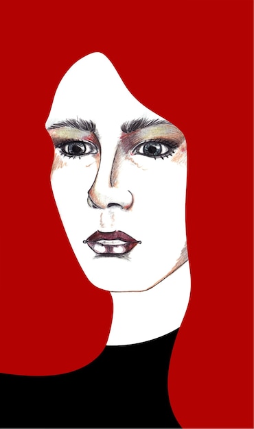 Hermosa chica dramática abstracta con vector de pelo largo rojo