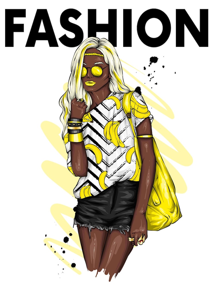 Vector hermosa chica en elegante ropa de verano, moda y estilo.