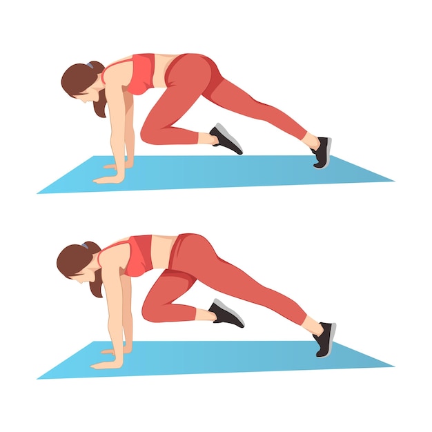 Vector hermosa chica haciendo ejercicios deportivos escaladores lentos entrenamiento para abdominales y glúteos vector plano