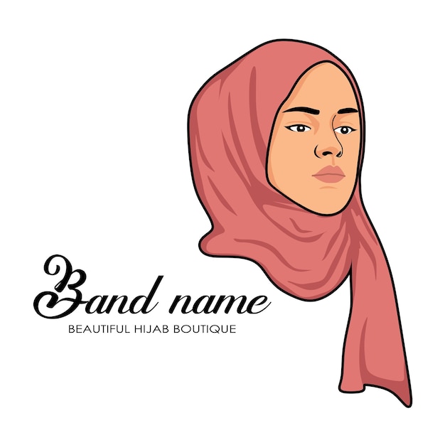 Hermosa chica musulmana Hijab Line Art Vector Design. Logotipo, icono, signo, plantilla de ilustración