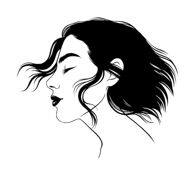 Hermosa chica perfil retrato ilustración vectorial