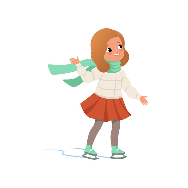 Hermosa chica en ropa de abrigo patinaje sobre hielo vector ilustración sobre un fondo blanco