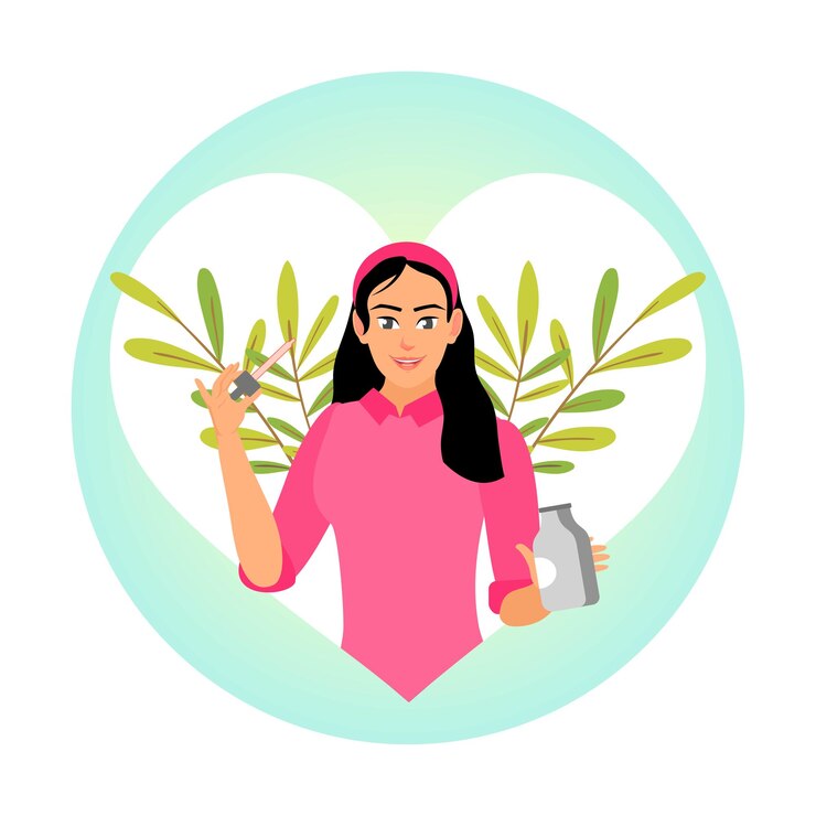 Vector una hermosa chica sostiene un suero cosmético para cuidar su cara