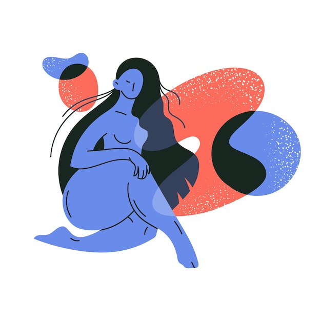 Hermosa chica de talla grande doodle concepto abstracto cuerpo mujer positiva ilustración vectorial