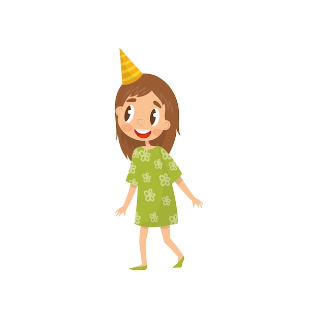 Hermosa chica en vector de dibujos animados de fiesta sombrero cumpleaños fiesta concepto ilustración sobre un fondo blanco