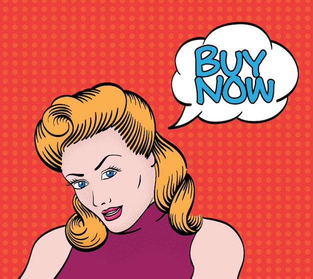 Hermosa chica con venta comprar ahora burbuja Vintage estilo comic