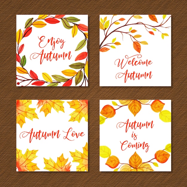 Vector hermosa colección de acuarela de tarjetas de otoño