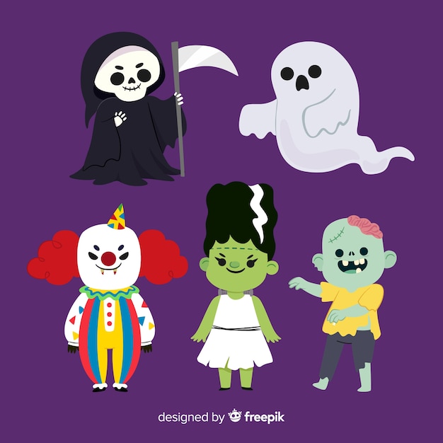 Vector hermosa colección de caracteres de halloween