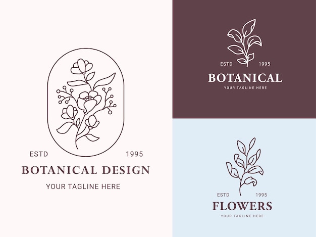 Hermosa colección de logotipos florales dibujados a mano