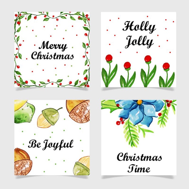 Vector hermosa colección de tarjetas de navidad de acuarela