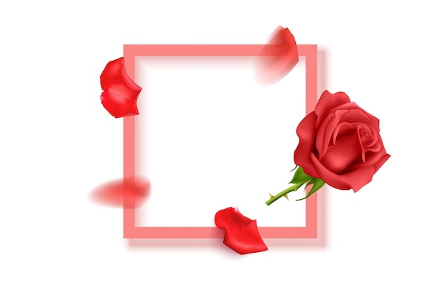 Hermosa composición de flores. Marco en blanco para texto, flores rosas rosadas sobre fondo blanco. Día de San Valentín, Pascua, Cumpleaños, Día de la Madre, vista superior con espacio de copia, ilustración vectorial