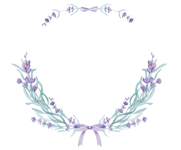 Hermosa corona de lavanda de Provenza con ilustración de acuarela de texto para la licitación de diseño de postales