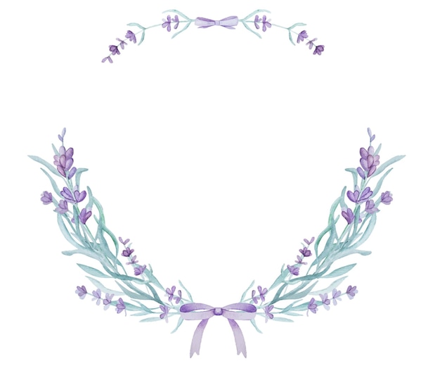 Vector hermosa corona de lavanda de provenza con ilustración de acuarela de texto para la licitación de diseño de postales