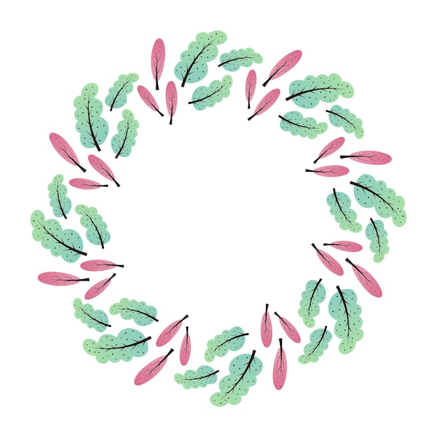 Hermosa corona minimalista de primavera y verano Enmarco floral simple de hojas y árboles