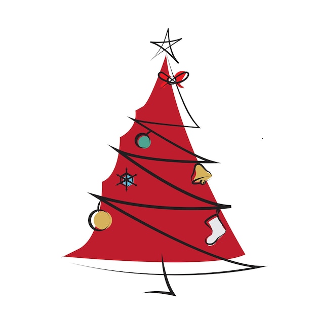 Hermosa y divertida ilustración de vector de icono de árbol de Navidad