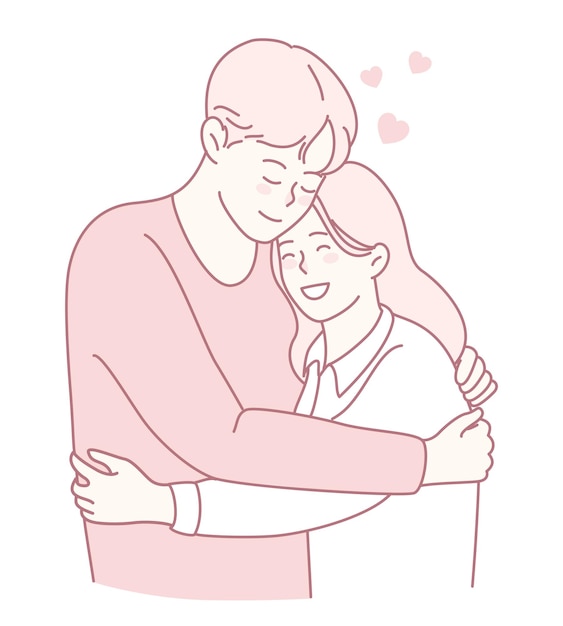 Una hermosa y dulce ilustración de una pareja compartiendo un abrazo amoroso que simboliza un profundo afecto y