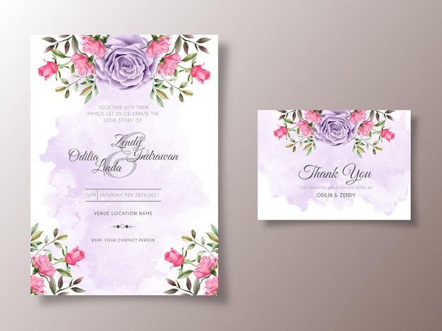 Hermosa y elegante plantilla de tarjeta de invitación de boda floral